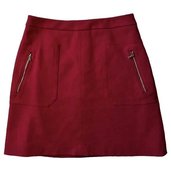LOFT Women's Skirt Size 4 Fuchsia Dark Pink Gold Zipper Pockets A-Line Mini - Picture 1 of 8